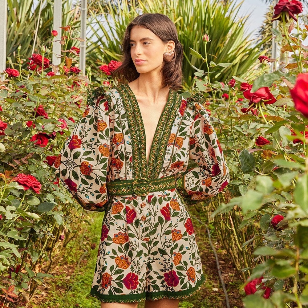 Farm Rio: Sand Garden Tapestry Organic Cotton Romper - Picture 2 of 11